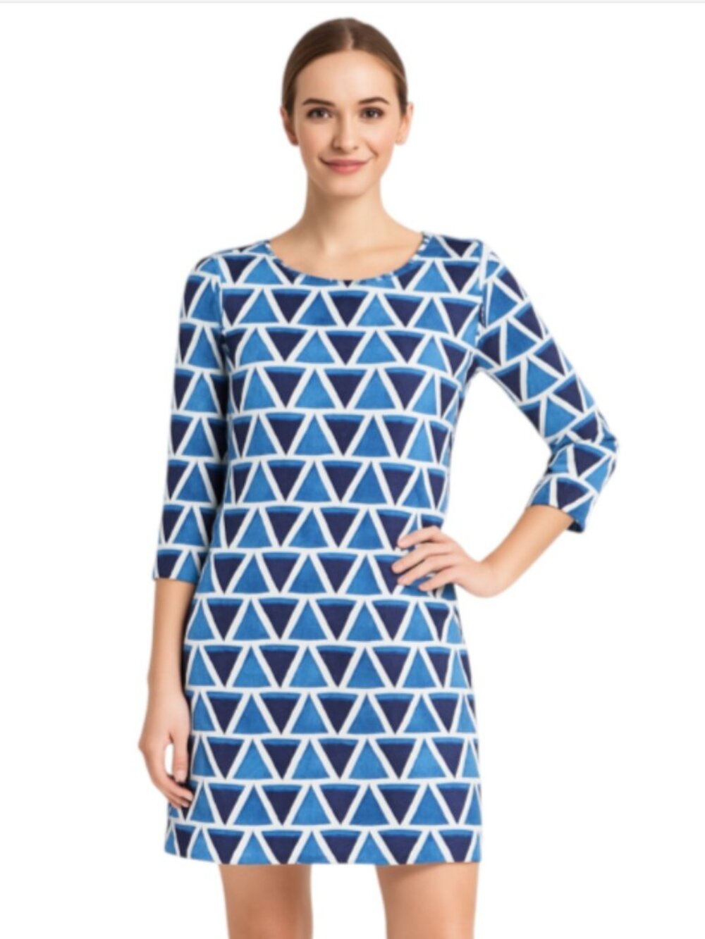 Jean-Pierre Small Klifa Daphne Blue and White Geometric Print Dress Artsy Silky